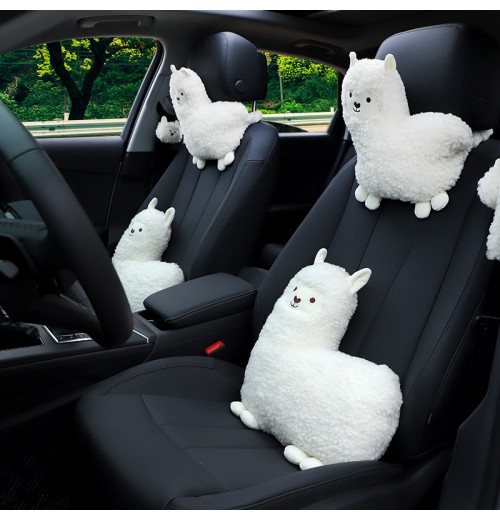 1pc Sheep Shaped Plush Doll, Car Headrest Backrest Cartoon Alpaca For Winter, Car Accessories